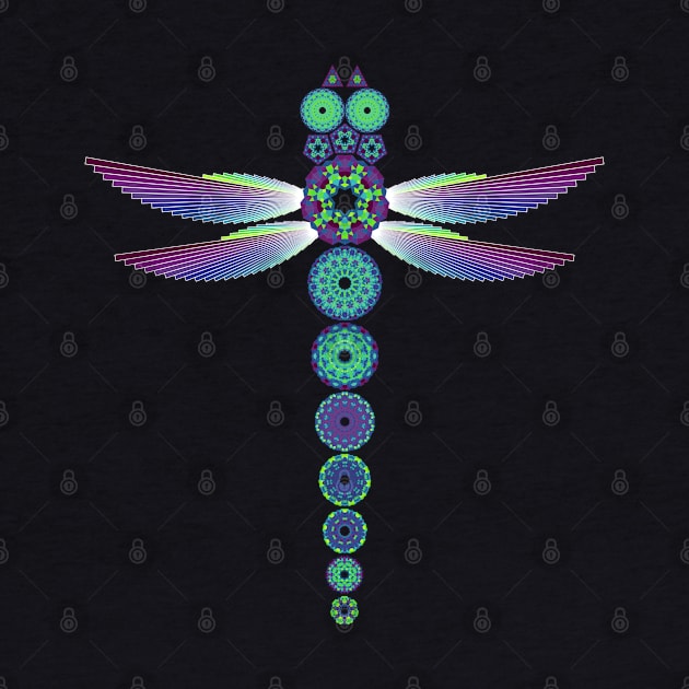 Mandala Dragonfly | Garnet Emerald Sapphire Magenta Green Blue (Black) by aRtVerse